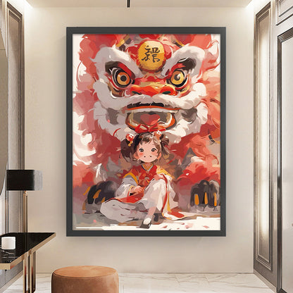 Lion Awakening Girl - 11CT Stamped Cross Stitch 50*63CM