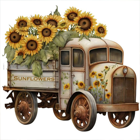 Sunflower Truck - Full Round Drill Diamond Painting 30*30CM