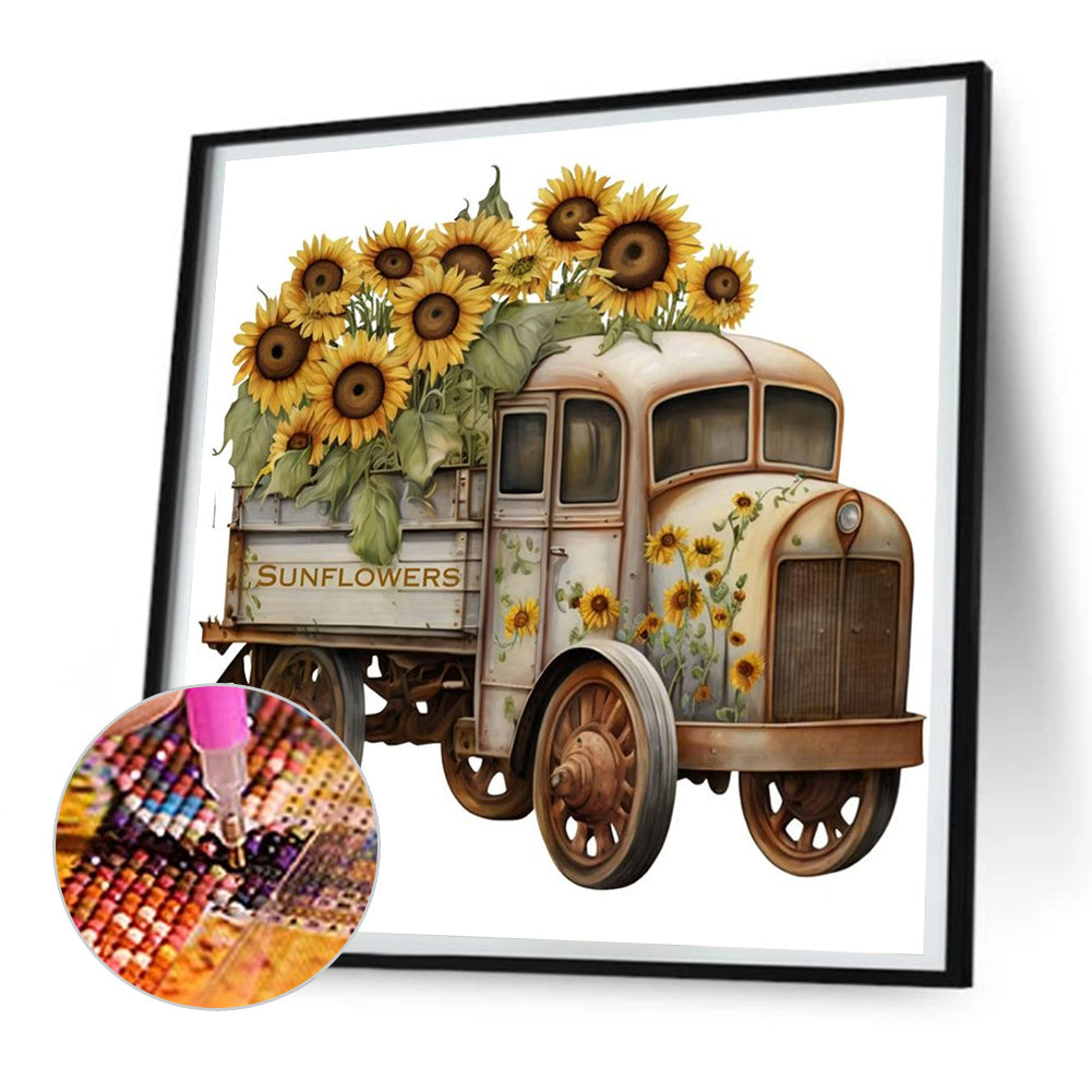Sunflower Truck - Full Round Drill Diamond Painting 30*30CM