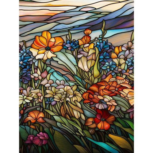 Floral Glass Painting Flowers - Full Round Drill Diamond Painting 30*40CM