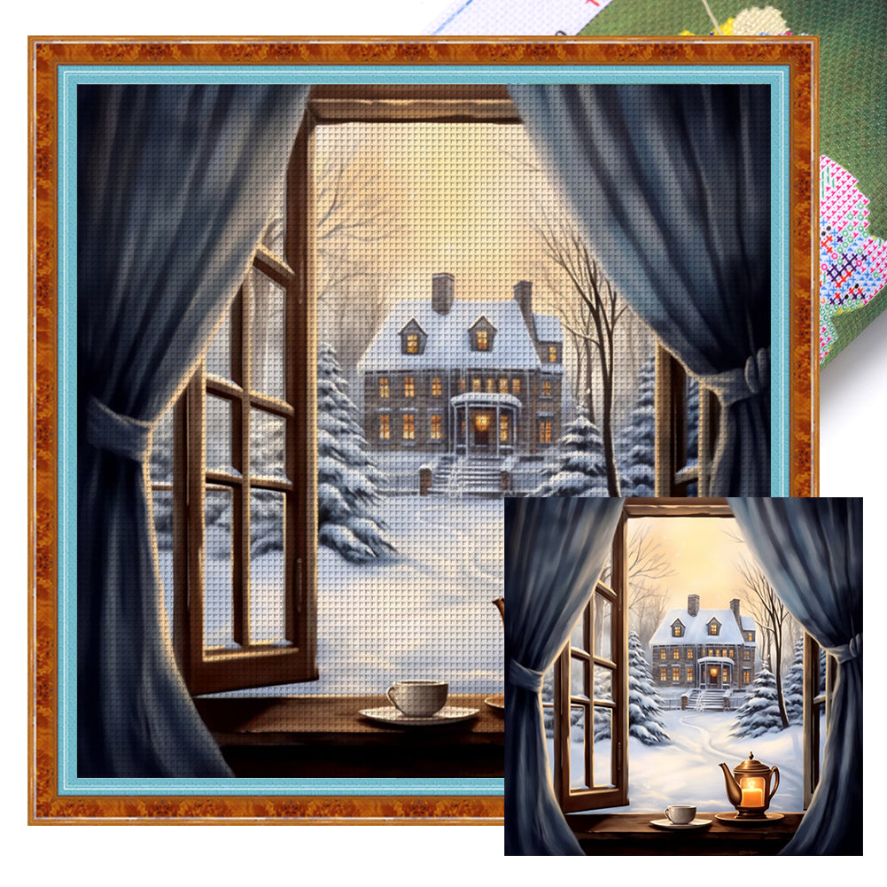 Snow Scene Outside The Window - 11CT Stamped Cross Stitch 50*50CM