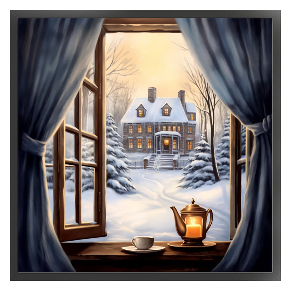 Snow Scene Outside The Window - 11CT Stamped Cross Stitch 50*50CM