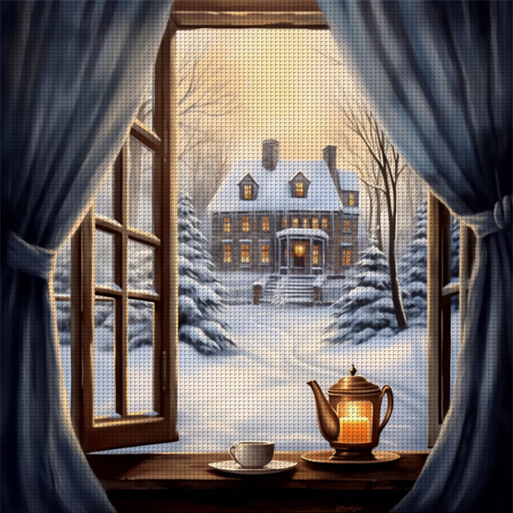 Snow Scene Outside The Window - 11CT Stamped Cross Stitch 50*50CM