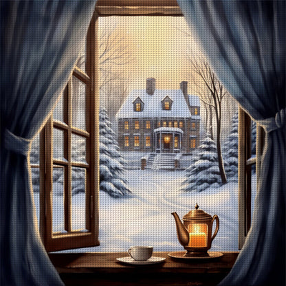 Snow Scene Outside The Window - 11CT Stamped Cross Stitch 50*50CM