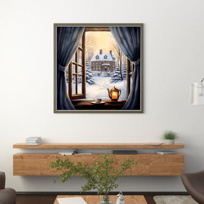 Snow Scene Outside The Window - 11CT Stamped Cross Stitch 50*50CM