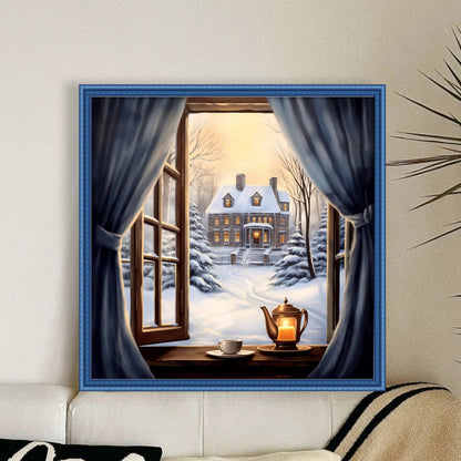 Snow Scene Outside The Window - 11CT Stamped Cross Stitch 50*50CM