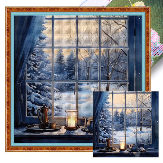 Snow Scene Outside The Window - 11CT Stamped Cross Stitch 50*50CM