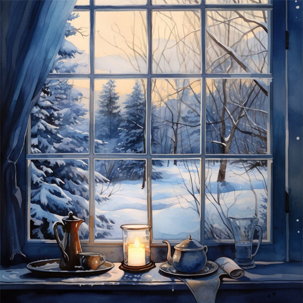 Snow Scene Outside The Window - 11CT Stamped Cross Stitch 50*50CM