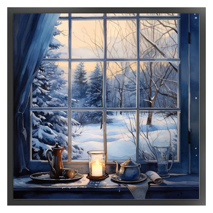 Snow Scene Outside The Window - 11CT Stamped Cross Stitch 50*50CM