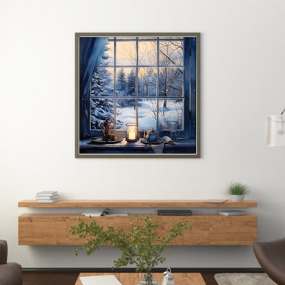 Snow Scene Outside The Window - 11CT Stamped Cross Stitch 50*50CM