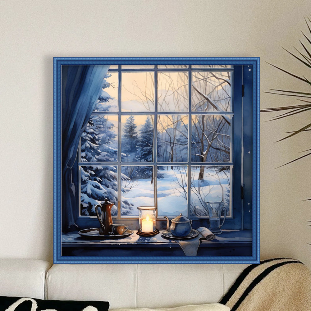 Snow Scene Outside The Window - 11CT Stamped Cross Stitch 50*50CM