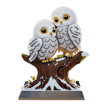 Wooden Desktop Diamond Painting Ornament Diamond Art Table Decor (Winter Owl #1)