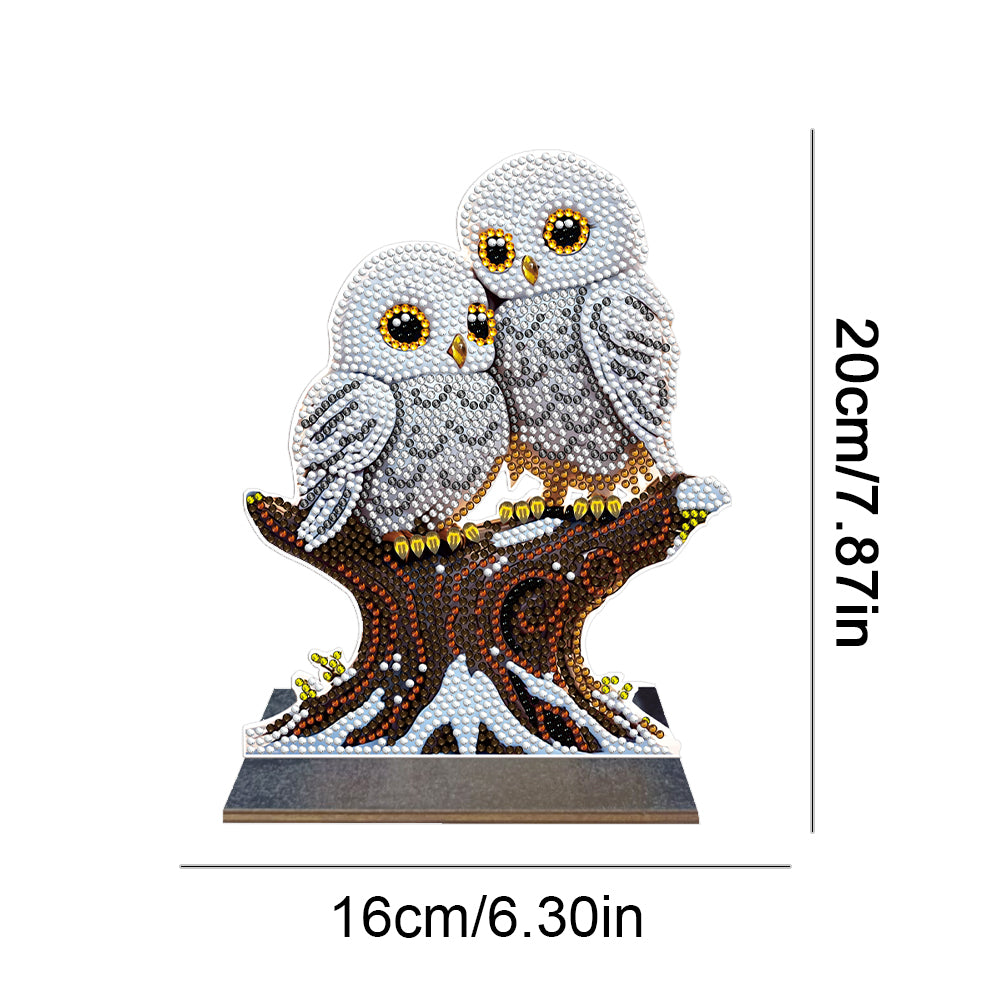 Wooden Desktop Diamond Painting Ornament Diamond Art Table Decor (Winter Owl #1)