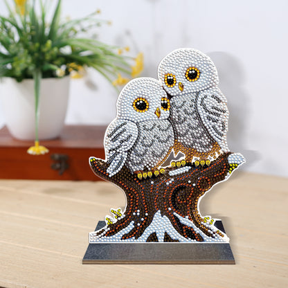 Wooden Desktop Diamond Painting Ornament Diamond Art Table Decor (Winter Owl #1)