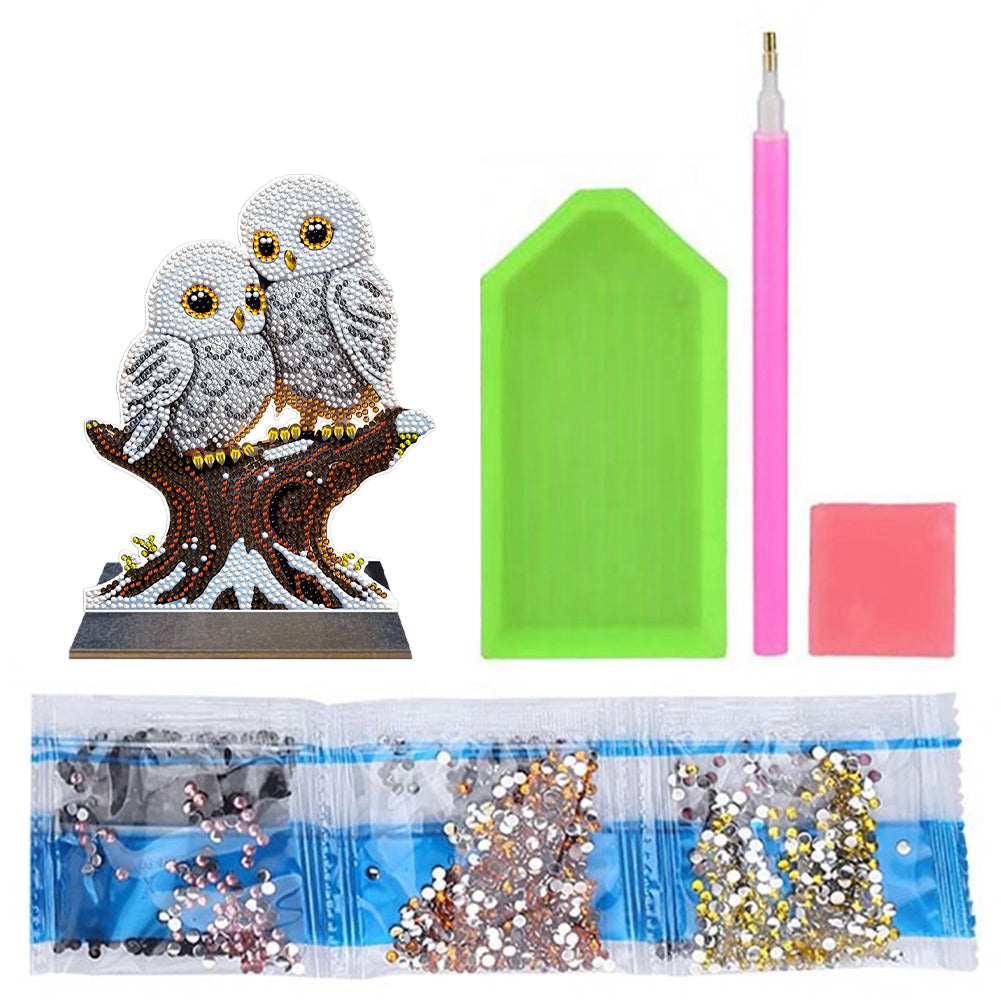 Wooden Desktop Diamond Painting Ornament Diamond Art Table Decor (Winter Owl #1)