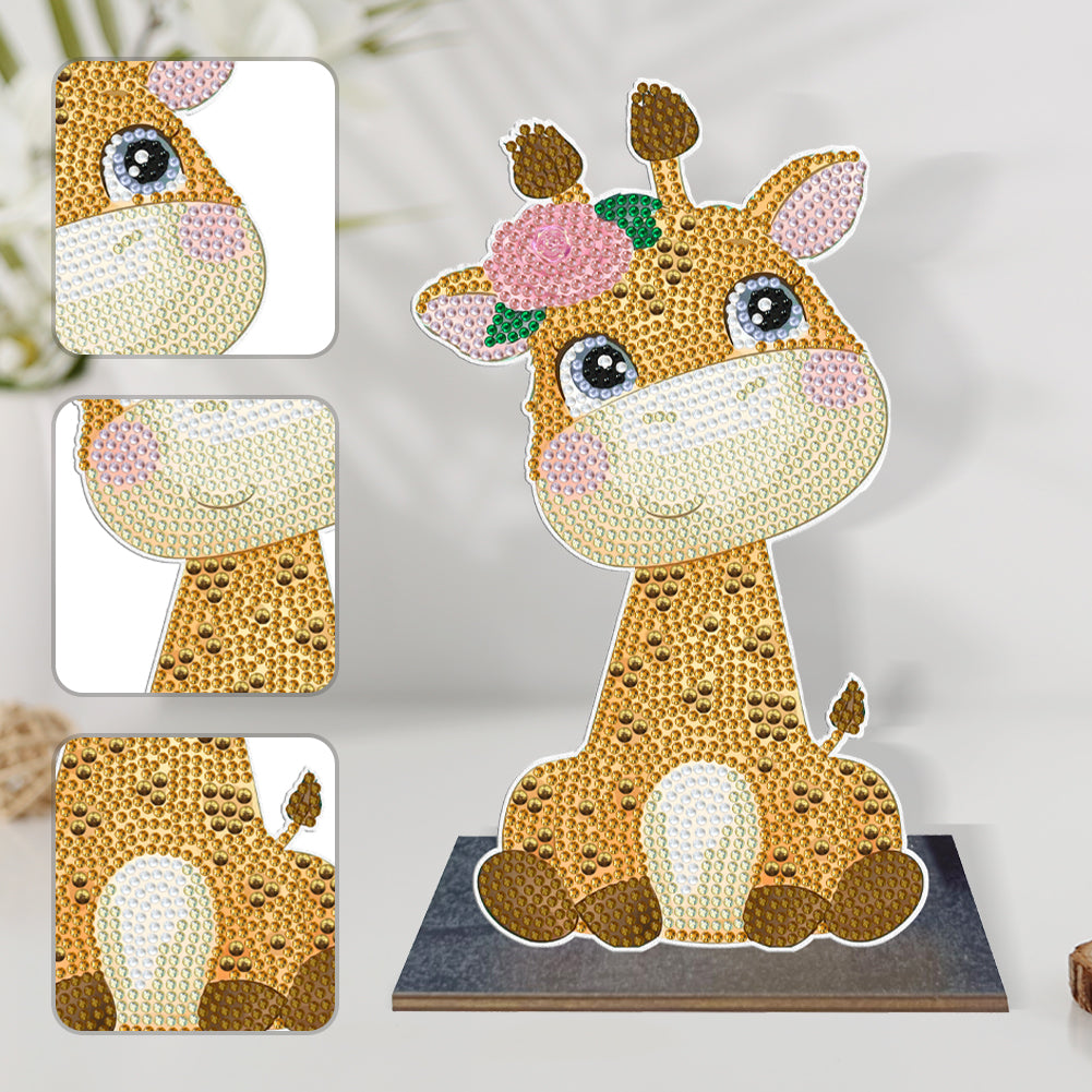 Wooden Desktop Diamond Painting Ornament Diamond Table Decor (Baby Giraffe #3)