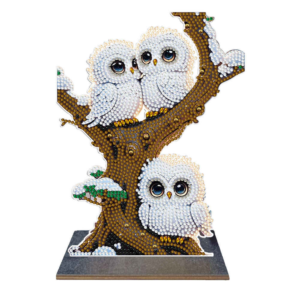 Wooden Desktop Diamond Painting Ornament Diamond Art Table Decor(Winter Owl #10)