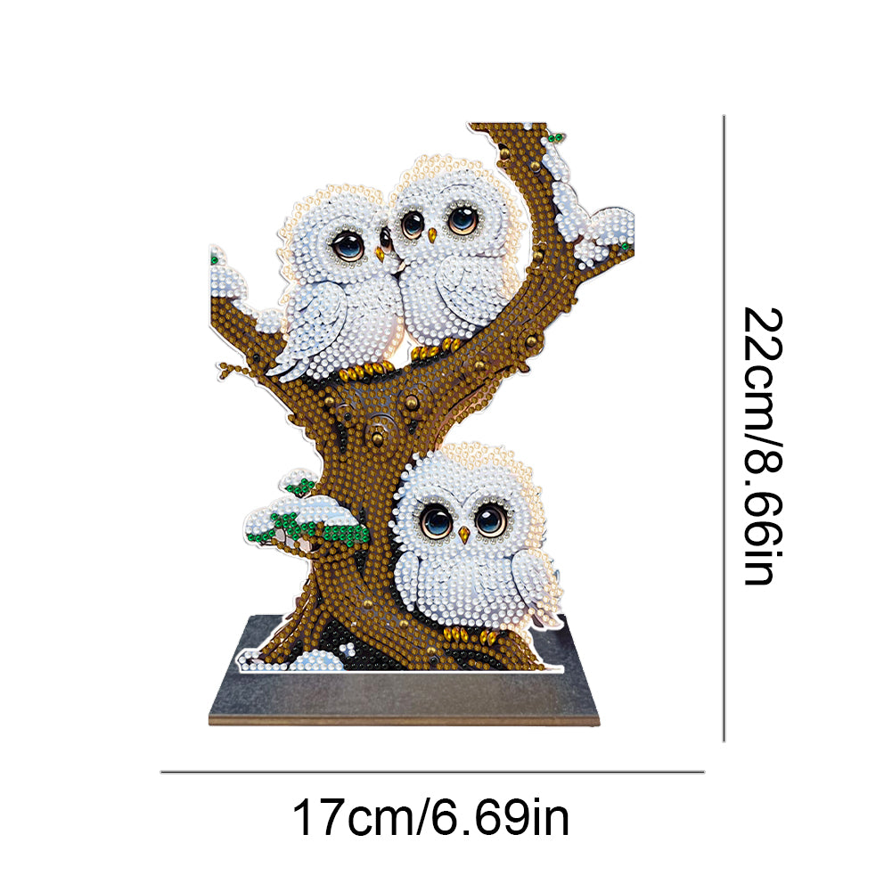 Wooden Desktop Diamond Painting Ornament Diamond Art Table Decor(Winter Owl #10)