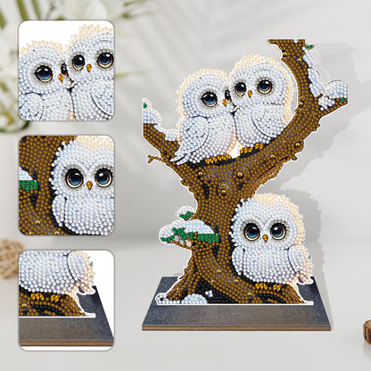 Wooden Desktop Diamond Painting Ornament Diamond Art Table Decor(Winter Owl #10)