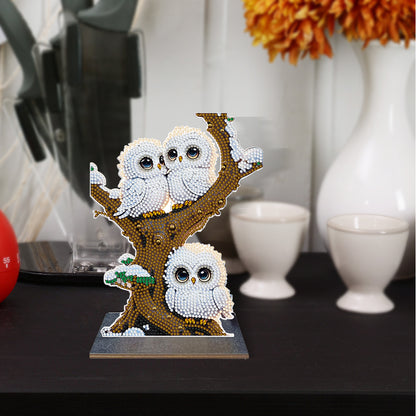 Wooden Desktop Diamond Painting Ornament Diamond Art Table Decor(Winter Owl #10)