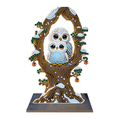 Wooden Desktop Diamond Painting Ornament Diamond Art Table Decor(Winter Owl #11)