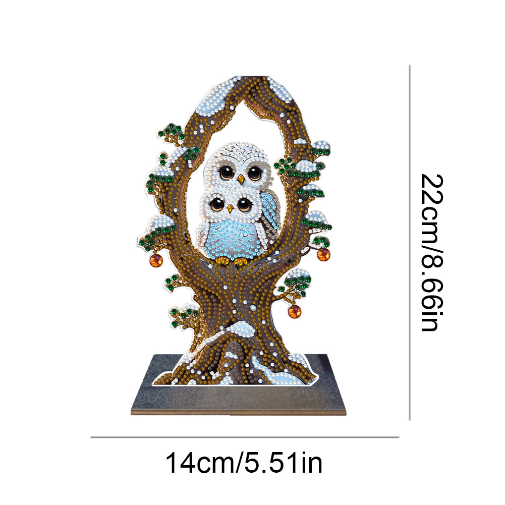 Wooden Desktop Diamond Painting Ornament Diamond Art Table Decor(Winter Owl #11)