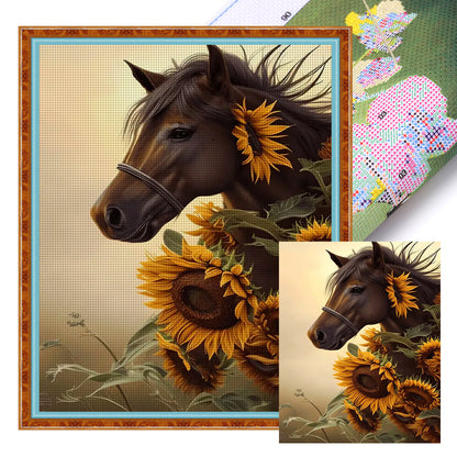 Sunflower And Horse - 11CT Stamped Cross Stitch 40*50CM