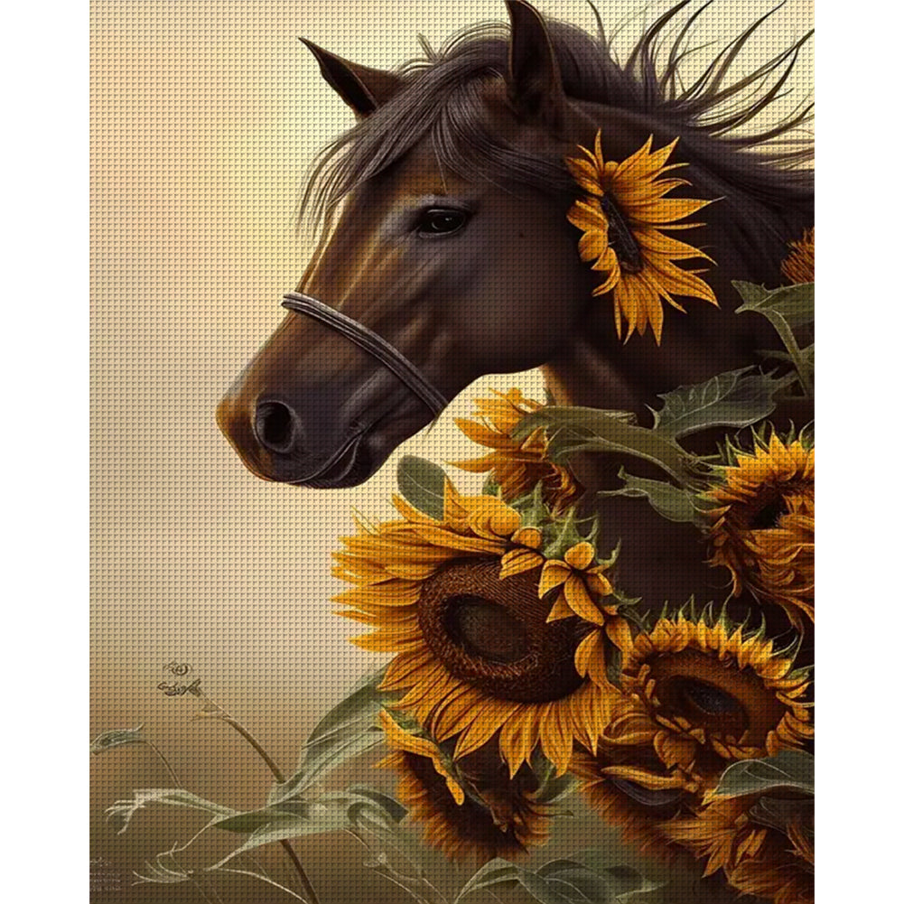 Sunflower And Horse - 11CT Stamped Cross Stitch 40*50CM