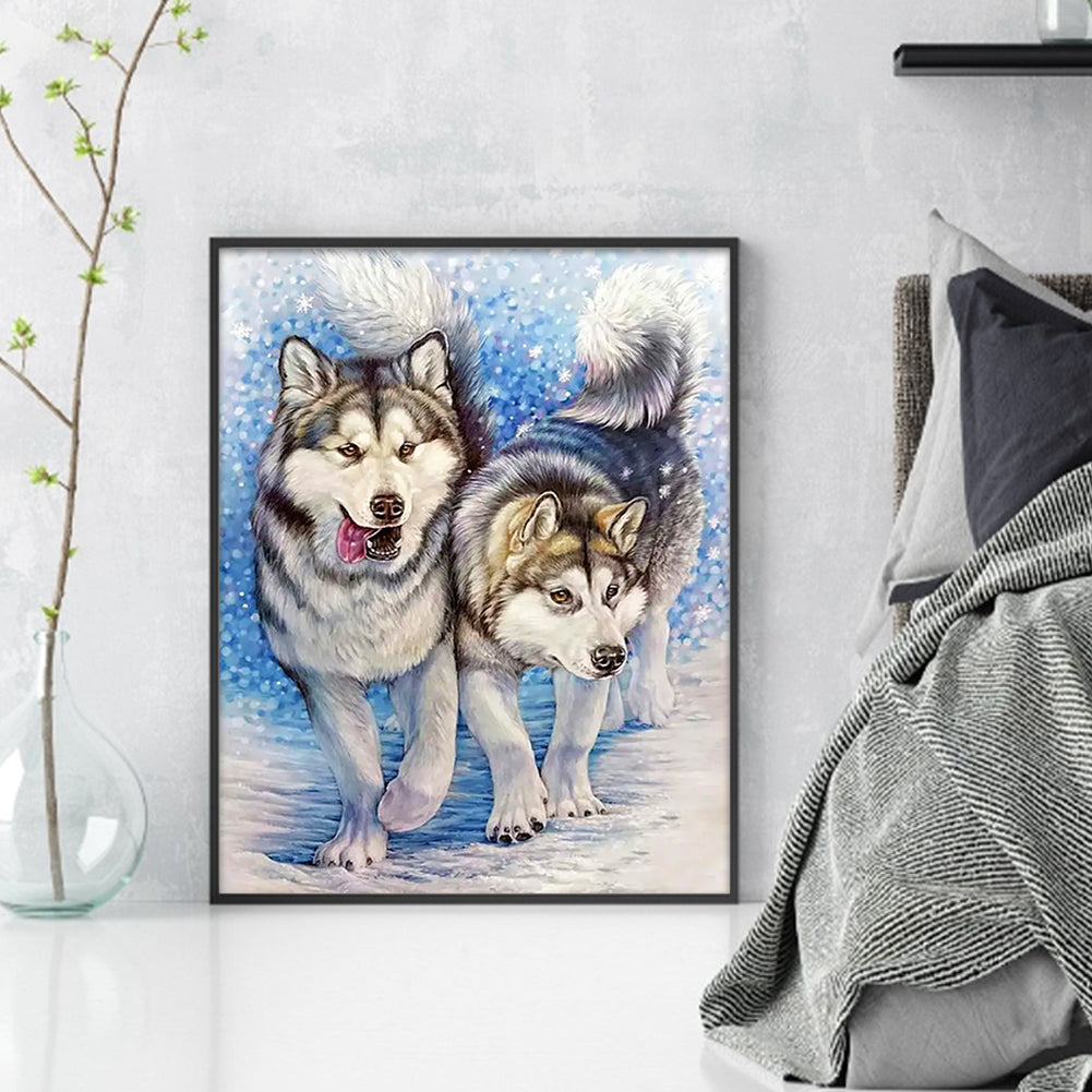 Wolf In The Snow - 11CT Stamped Cross Stitch 40*50CM