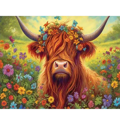 Flowers And Grass Yak - 11CT Stamped Cross Stitch 50*40CM