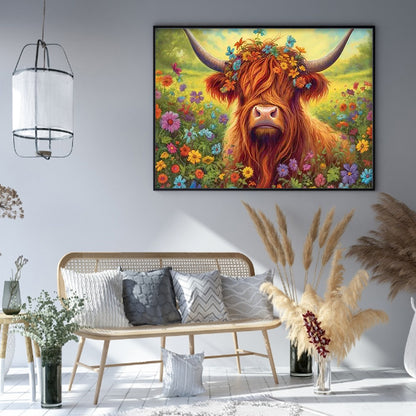 Flowers And Grass Yak - 11CT Stamped Cross Stitch 50*40CM