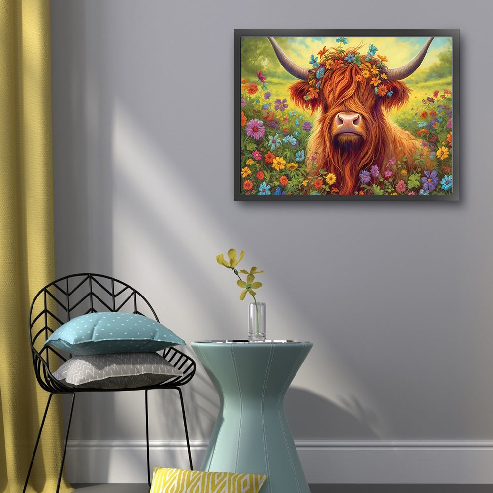 Flowers And Grass Yak - 11CT Stamped Cross Stitch 50*40CM