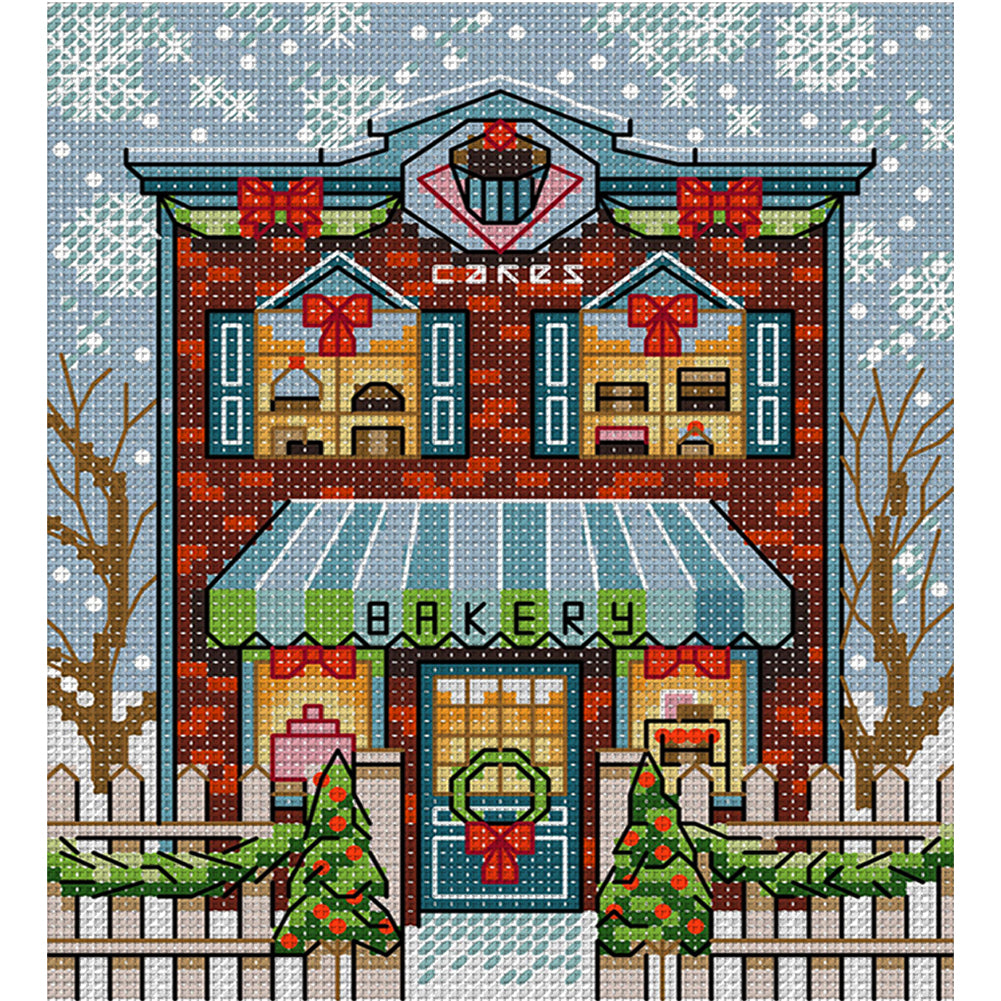 Christmas Cabin 1 - 14CT Stamped Cross Stitch 15*17CM(Joy Sunday)