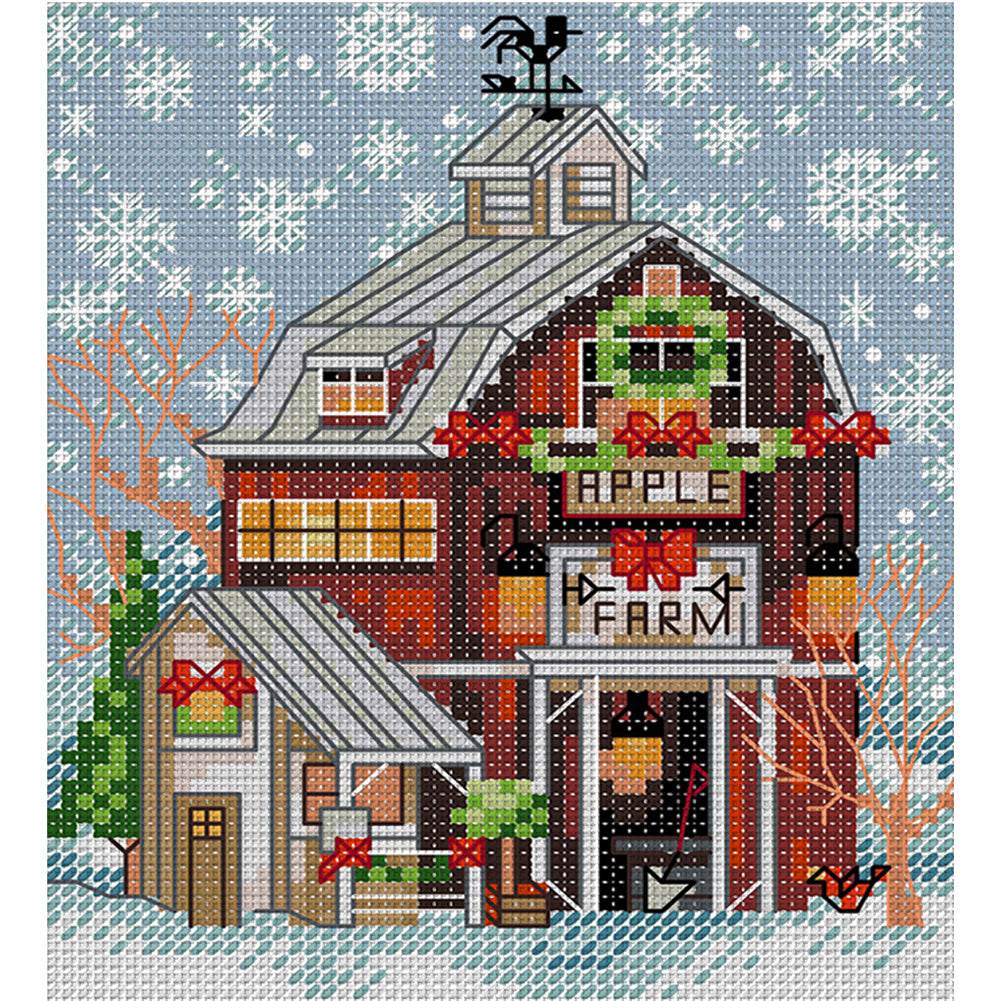 Christmas Cabin 2 - 14CT Stamped Cross Stitch 15*17CM(Joy Sunday)