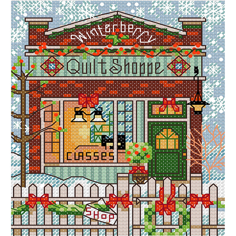 Christmas Cabin 3 - 14CT Stamped Cross Stitch 15*17CM(Joy Sunday)