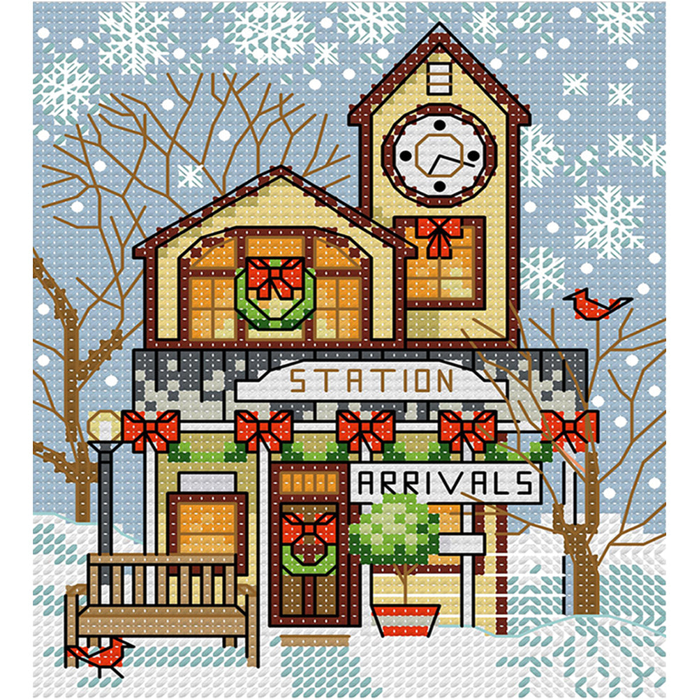 Christmas Cabin 4 - 14CT Stamped Cross Stitch 15*17CM(Joy Sunday)