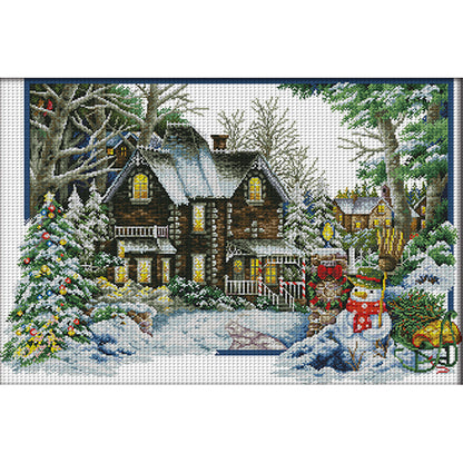 Winter House - 14CT Stamped Cross Stitch 68*48CM(Joy Sunday)