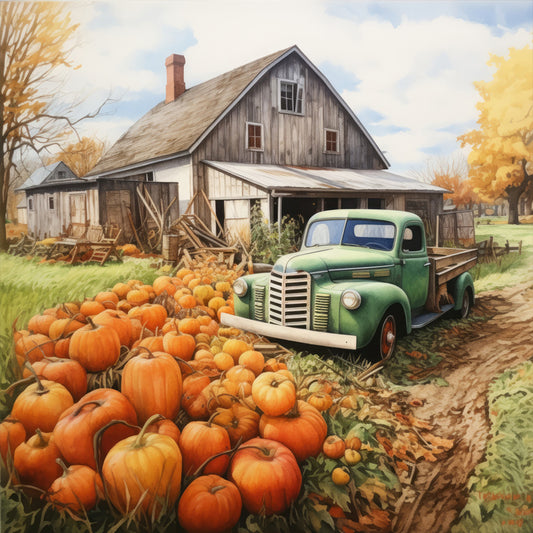 Pumpkin Truck - Full Round Drill Diamond Painting 30*30CM