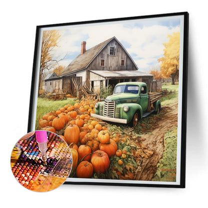 Pumpkin Truck - Full Round Drill Diamond Painting 30*30CM