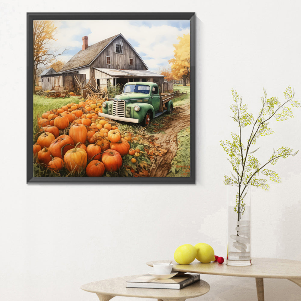 Pumpkin Truck - Full Round Drill Diamond Painting 30*30CM