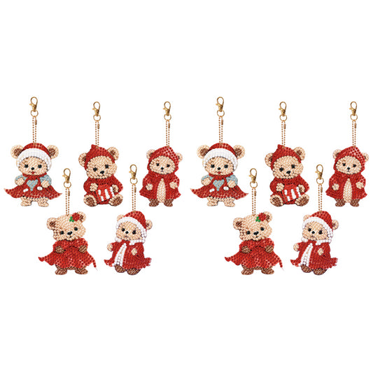 5PCS Double Sided Special Shape Diamond Painting Keychain (Little Bear in Red)