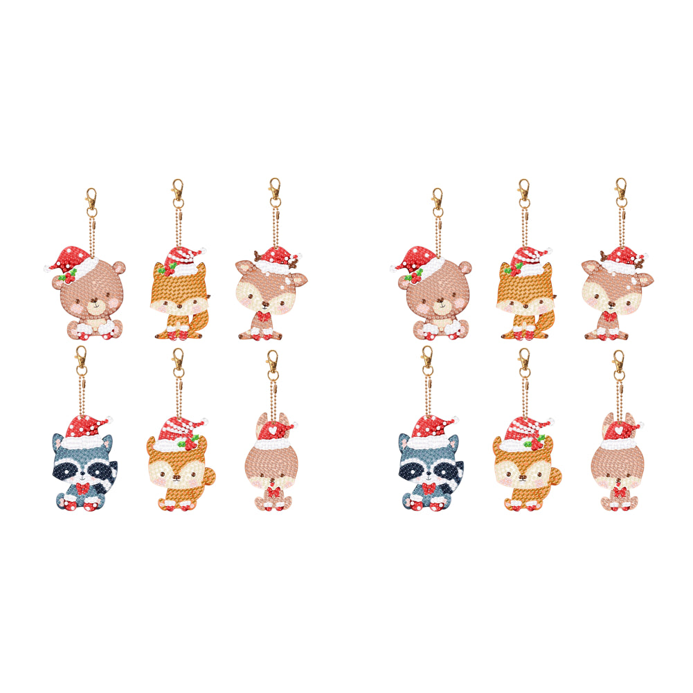 5PCS Double Sided Special Shape Diamond Painting Keychain (Christmas Animals)