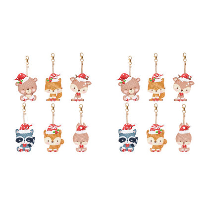 5PCS Double Sided Special Shape Diamond Painting Keychain (Christmas Animals)