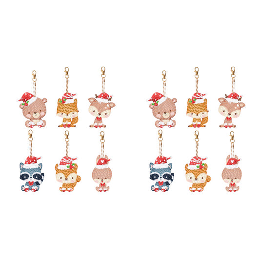 5PCS Double Sided Special Shape Diamond Painting Keychain (Christmas Animals)