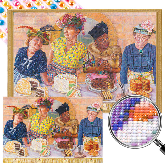 Old Woman Eating Cake - Full Round Drill Diamond Painting 60*40CM