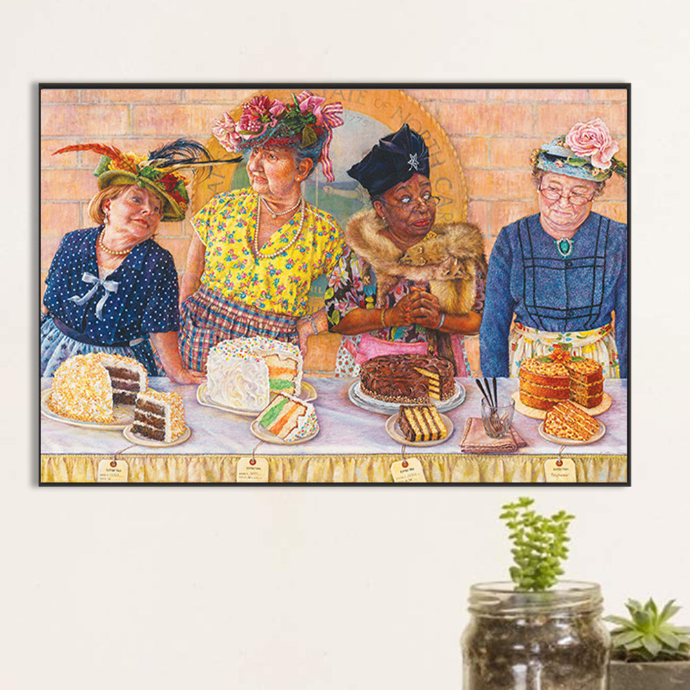 Old Woman Eating Cake - Full Round Drill Diamond Painting 60*40CM