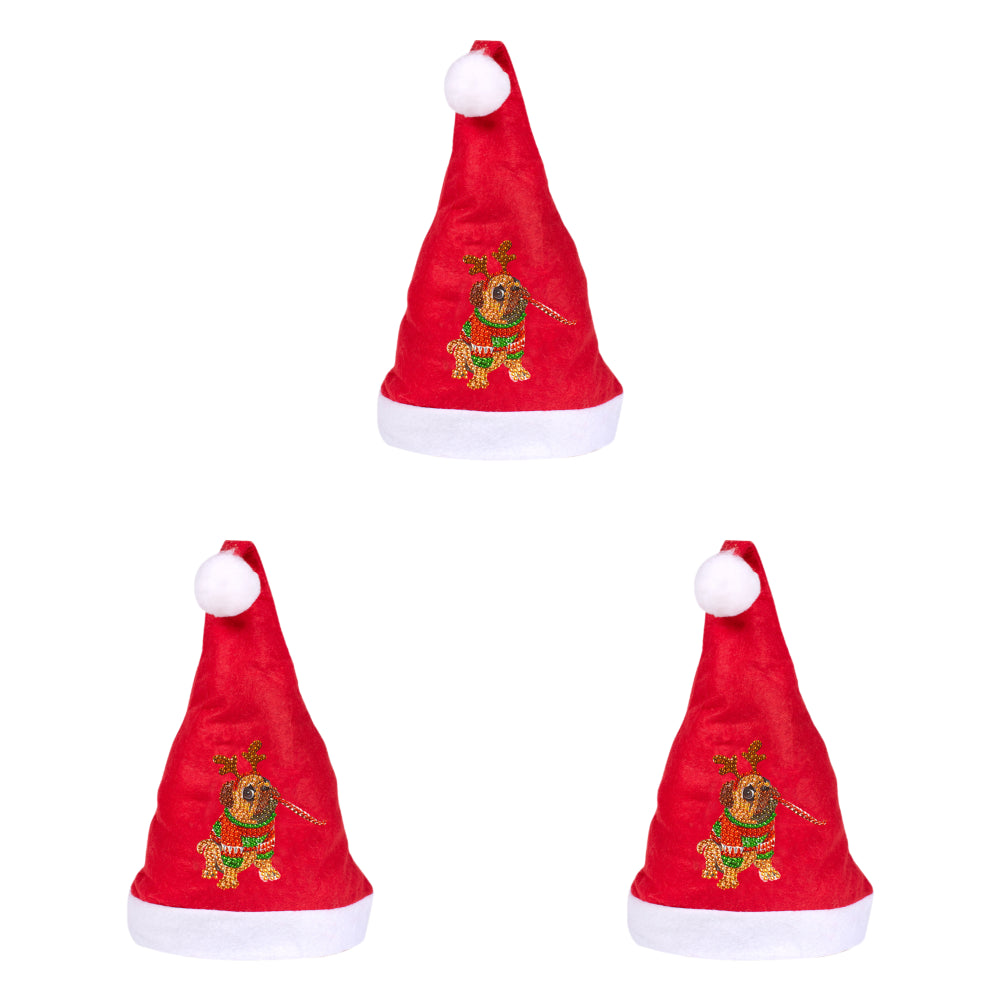 DIY Diamond Painting Christmas Hat Comfort Soft for Adults Unisex (Puppy #8)