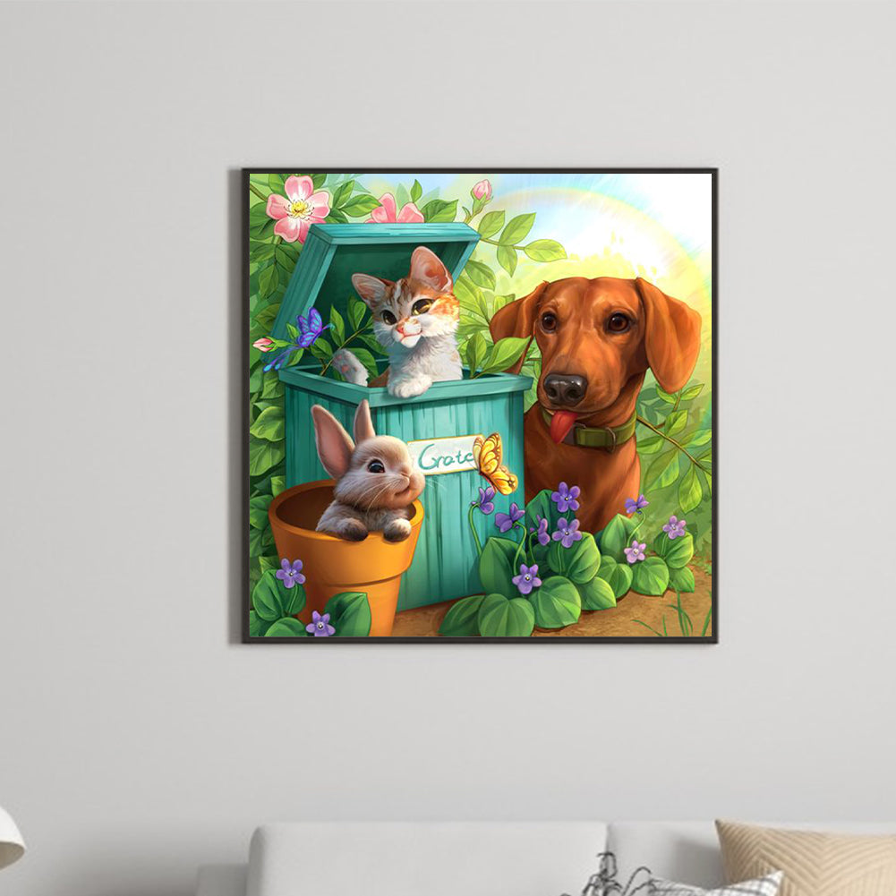 Little Animals In The Grass - Full Round Drill Diamond Painting 30*30CM