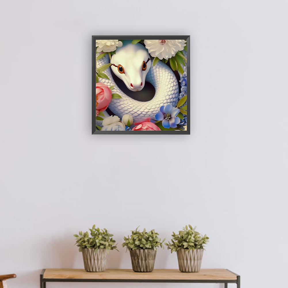 White Snake And Flower - Full Round Drill Diamond Painting 30*30CM