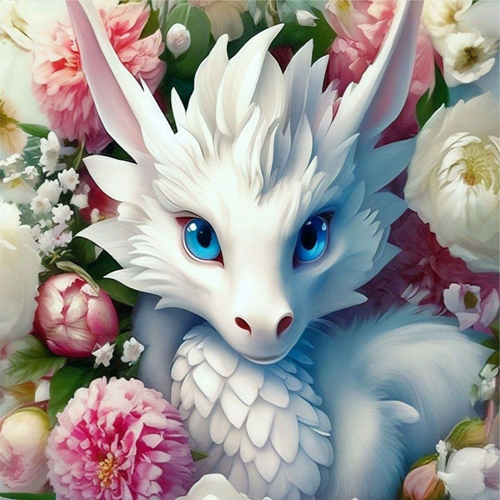 White Dragon And Flower - Full Round Drill Diamond Painting 30*30CM
